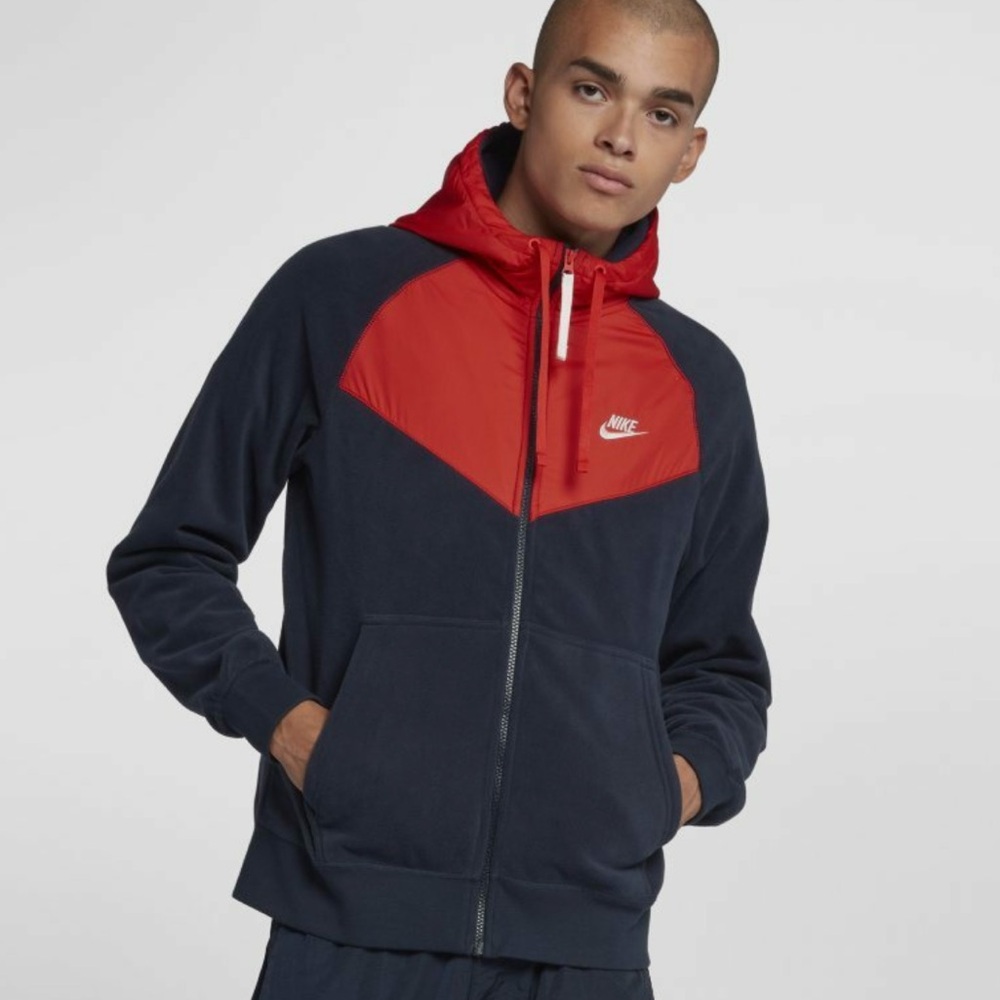 Nike Sportswear Polar Fleece Windrunner full-zip hoodie navy blue habanero red